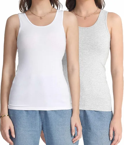 Miniatura 6 de wirarpa Camisetas sin mangas de algodón para mujer, cómodas, capa base, paquete de 2