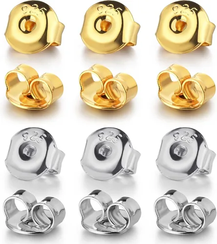 Miniatura 9 de 12 piezas de repuesto para aretes de plata de ley 925, hipoalergénicos, seguros y con cierre de oreja para tachuelas, color dorado