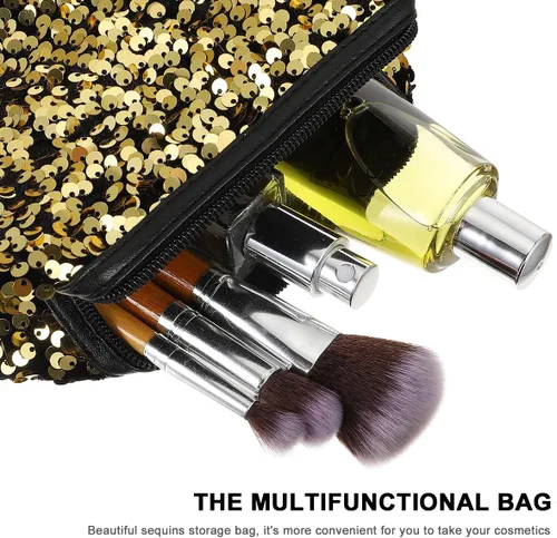 Miniatura 4 de VALICLUD Bolsa de cosméticos de viaje con lentejuelas, bolsa de cosméticos portátil con purpurina, bolsa de maquillaje con cremallera, bolsa