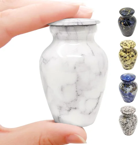 Miniatura 11 de Urna pequeña de recuerdo para cenizas humanas de 3 pulgadas, elegante acabado de mármol, mini urna de cremación para compartir, conmemorativa