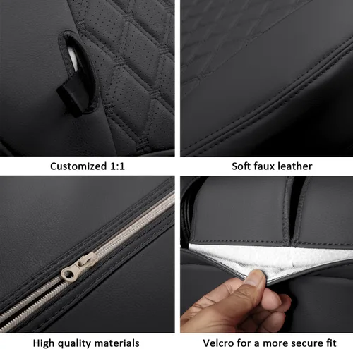Miniatura 6 de GIANT PANDA Jeep Wrangler 4 puertas JK 2008-2010, juego completo de fundas de asiento para Unlimited Sahara Sport Rubicon X de piel sintética Negro