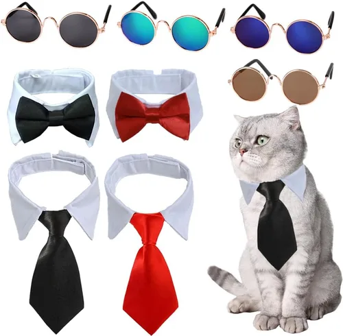 8 piezas de gafas de sol para mascotas, perro, gato, corbatín para mascotas, disfraz de mascota, collar formal ajustable para gatos, perros