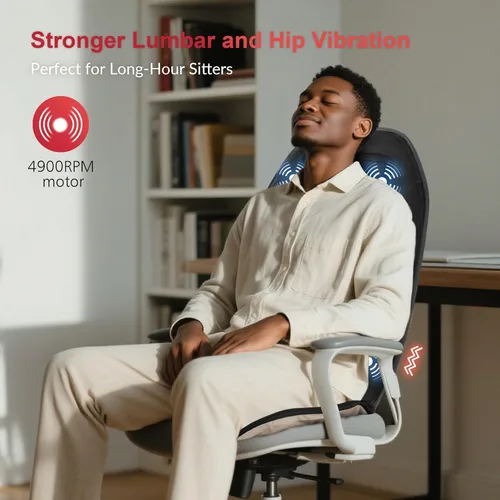 Miniatura 5 de COMFIER Cojín de asiento de masaje con calor, 10 motores de vibración, masajeador de espalda para silla