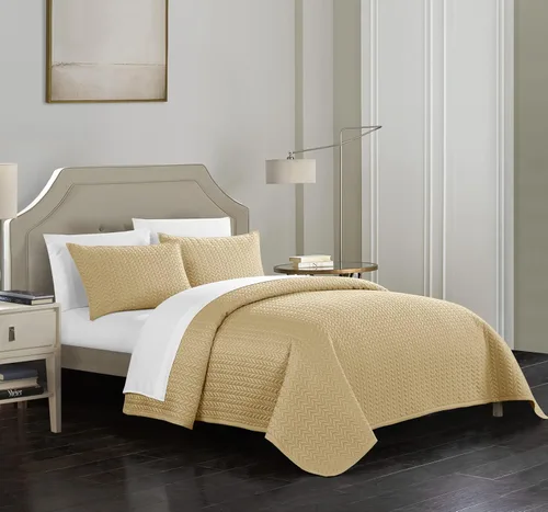 Miniatura 2 de Chic Home Weaverland - Juego de 2 fundas acolchadas geométricas de cheurón, fundas de almohada decorativas incluidas, individual, dorado