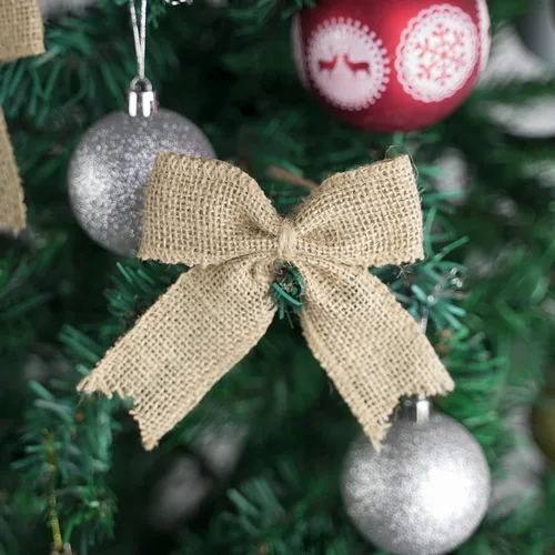 Miniatura 7 de AIMUDI Lazos de arpillera natural, regalo rústico, corona de Navidad y decoración de boda, pequeños lazos de arpillera de granja de 4 pulgadas