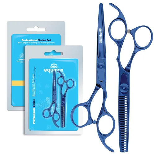 Miniatura 15 de Equinox International, Serie profesional de filo de afeitado - Juego de tijeras para cortar y adelgazar y texturizar el cabello, 6.5 pulgadas, acero