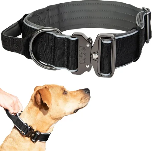 Leash Boss Collar táctico para perro – Collar de perro con asa resistente ajustable militar K9 collar con hebilla de liberación rápida y asa – para