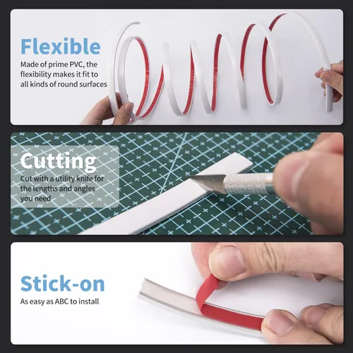 Miniatura 4 de Art3d Moldura de vinilo flexible de 30 pies para despegar y pegar para bordes de azulejos de pared, salpicaduras de cocina, marco de espejo en Blanco