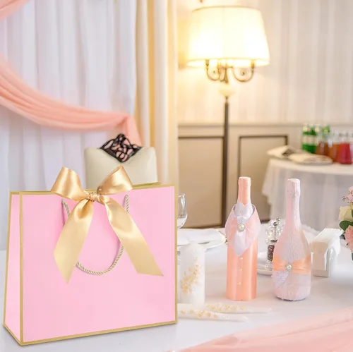 Miniatura 6 de Silkfly 12 bolsas de regalo con asas para dama de honor, 12 x 10 x 4 pulgadas, elegantes bolsas de regalo de bienvenida de boda con lazo para Rosa