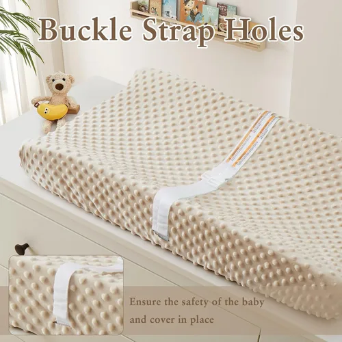 Miniatura 2 de Homiest Paquete de 2 fundas para cambiador, sábanas blancas y beige, tela de vellón ultra suave, tela de lunares minky, funda transpirable y cómoda