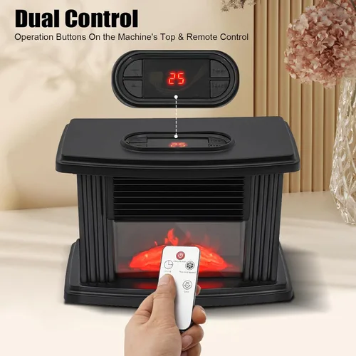 Miniatura 8 de Calentador eléctrico de chimenea, 1000 W, pequeña estufa de chimenea infrarroja independiente con temporizador de velocidad de 3 velocidades, efecto