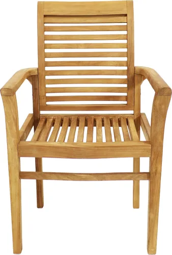 Miniatura 7 de Sunnydaze Silla de comedor de teca maciza para exteriores, silla de patio con listones de madera duradera con brazos para patio trasero, terraza