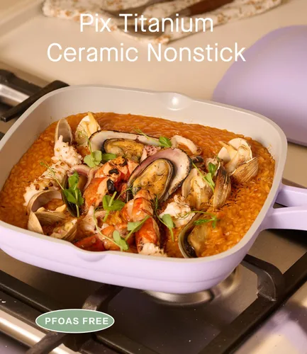 Miniatura 8 de USELUCK Sartén de cerámica de 10.5 pulgadas (3.8 cuartos de galón) con tapa, sartenes antiadherentes de aluminio fundido profundo, sartén Pix