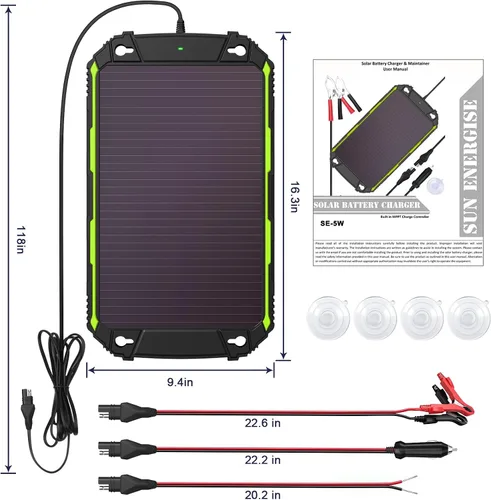 Miniatura 8 de Sun Energise Cargador Mantenedor de Batería Solar de 5W 12V PRO, Controlador de Carga MPPT Inteligente Incorporado, Kits de Carga por Goteo de Panel