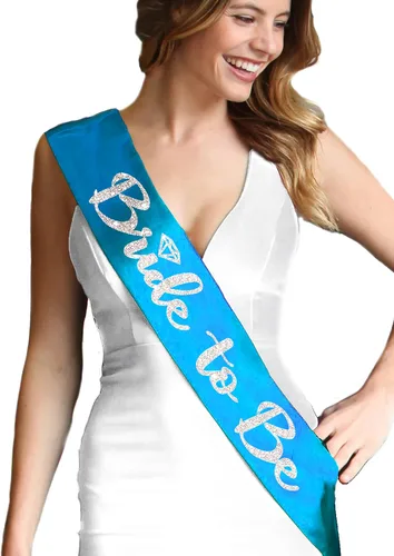 Miniatura 27 de Something Blue Gift for Bride To Be Sash - Banda de satén de grado nupcial - Decoraciones de despedida de soltera azul turquesa, Juego de 2 piezas