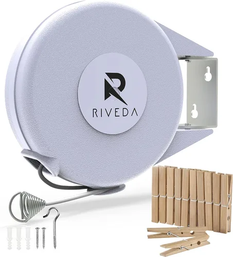 Tendedero retráctil – Línea de lavado portátil resistente para interiores y exteriores – Línea de ropa retráctil de PVC de 40 pies con montaje en