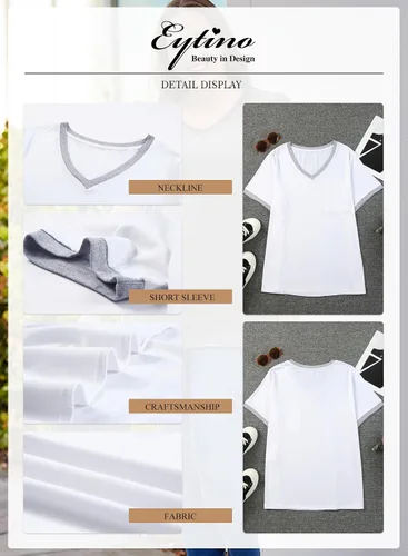 Miniatura 5 de Eytino Blusas de talla grande para mujer, cuello en V, manga corta, a rayas, casual, holgada, con bolsillo (1X-5X)
