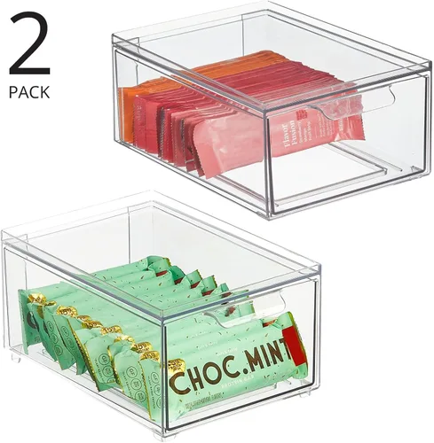 Miniatura 4 de mDesign Caja de almacenamiento apilable con cajón extraíble, cubos de plástico apilables para despensa de cocina y armario, encimera, isla y mesas