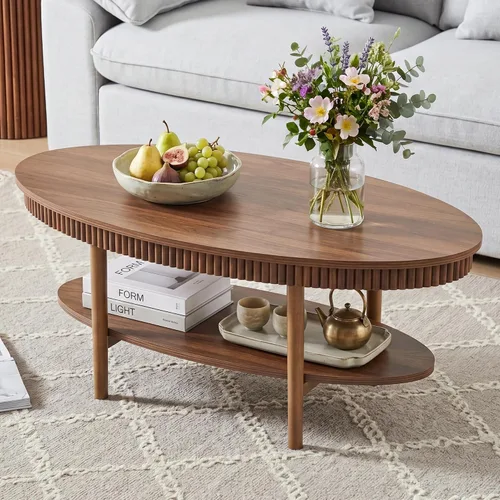 Miniatura 8 de Janmer Home Mesa de Centro Ovalada con Almacenamiento Oculto, Mesa de Centro Moderna de 31.5 Pulgadas de Ancho, Mesa Central con Chapa Acanalada