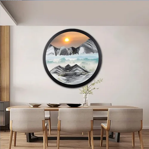 Miniatura 15 de Arte de arena en movimiento para montaje en pared, escultura giratoria de 17.3 pulgadas para montar en la pared, paisaje de arena de mar profundo