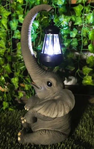 Miniatura 8 de Ebros - Luces caprichosas para tronco, estatua de elefante con luz LED solar, farol, circo, ternero, elefantes, decoración para el hogar, patio