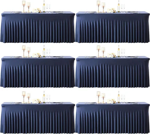 Miniatura 8 de Manteles de mesa de elastano azul bebé de 6 pies para mesas rectangulares, sin arrugas, rectangular, elástico, ajustable de 6 pies con falda