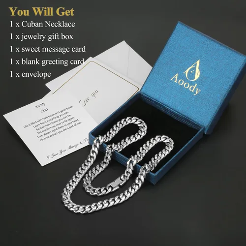 Miniatura 2 de Mens Cuban Link Chain Necklace, Silver Stainless Steel Chain 8MM Hip Hop Granduation Birthday Christmas Anniversary Birthday Jewelry for Dad Son
