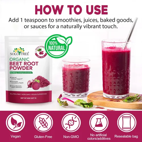Miniatura 8 de Polvo de raíz de remolacha, mezcla de bebida en polvo de remolacha para batidos, hornear y jugo, impulso de energía natural, prensado en frío