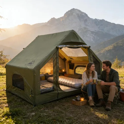 Miniatura 5 de Tienda de campaña inflable para campamento, instalación rápida con bomba, tienda de campaña Oxford impermeable de 4 estaciones con tragaluz, tienda