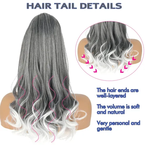 Miniatura 4 de Oseti Extensiones de cabello de cola de caballo gris con cordón para mujeres negras, 18 pulgadas, extensiones de cabello sintético rizado con clip