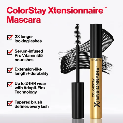 Miniatura 2 de Revlon ColorStay Xtensionnaire - Suero alargador de pestañas y rímel en uno, cepillo cónico para pestañas de aspecto 2 veces más largo, infundido