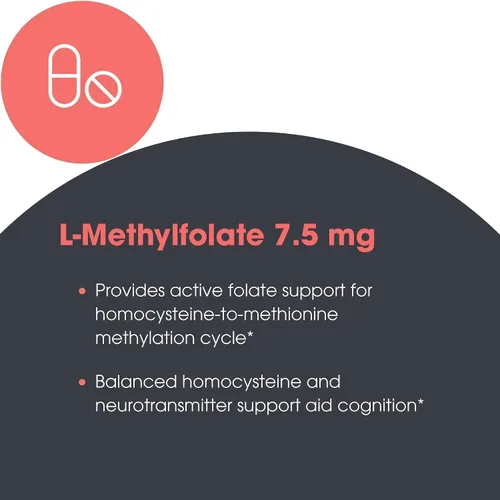 Miniatura 5 de MethylPro L-metilfolato 7.5 mg - Apoya una mentalidad saludable - Folato activo para apoyo de metilación y reacciones bioquímicas - Altamente