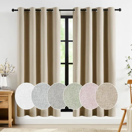 Miniatura 24 de Jubilantex Cortinas opacas plisadas negras de 63 pulgadas, cortinas de lino sintético para dormitorio, sala de estar, casa rural, juego de cortinas