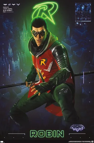 Miniatura 11 de Trends International DC Comics Gotham Knights - Póster de pared de Robin, 14.725 x 22.375 pulgadas, versión enmarcada de madera de granero