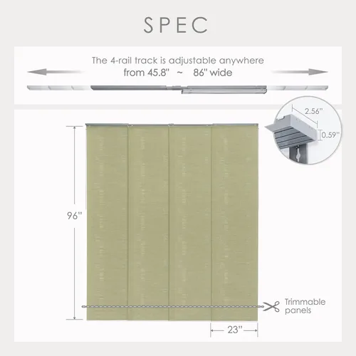 Miniatura 4 de GoDear Design - Persianas ajustables deslizantes para puertas de vidrio, cortinas verticales con panel de riel, puertas de armario, riel extensible