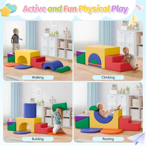Miniatura 3 de MU Juguetes de Escalada Suaves para Niños Pequeños, Bloques de Escalada de Espuma Suave para Bebés de 7 Piezas, Juego de Actividades de Gimnasio