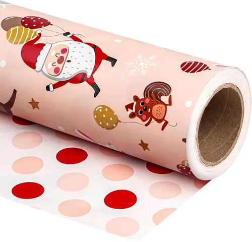 Miniatura 15 de WRAPAHOLIC - Papel de regalo de Navidad reversible, minirollo, 17 pulgadas x 33 pies, diseño de árbol de Navidad con letras “joy”, perfecto
