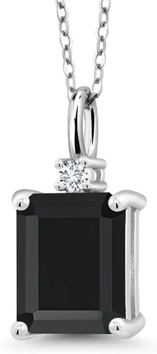 Gem Stone King Collar con colgante de plata 925 de ónix negro y diamantes blancos cultivados en laboratorio para mujer (3.17 quilates, piedra natal