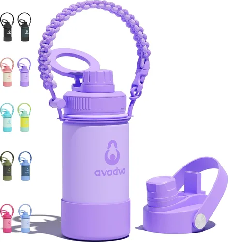 Miniatura 22 de Botella de agua aislada de 18 onzas con 2 tapas (tapa de popote y boquilla 2 en 1, tapa magnética), botella de agua delgada con correa, botella