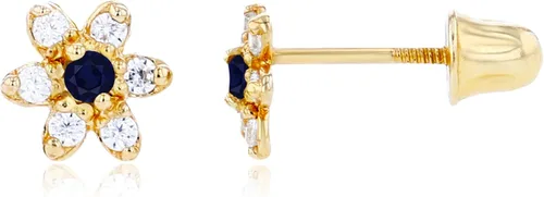 Miniatura 2 de Aretes de oro macizo de 14 quilates con piedra natal natural de 0.197 in para mujer, piedra natal de 0.059 in, aretes redondos de 0.049 pulgadas