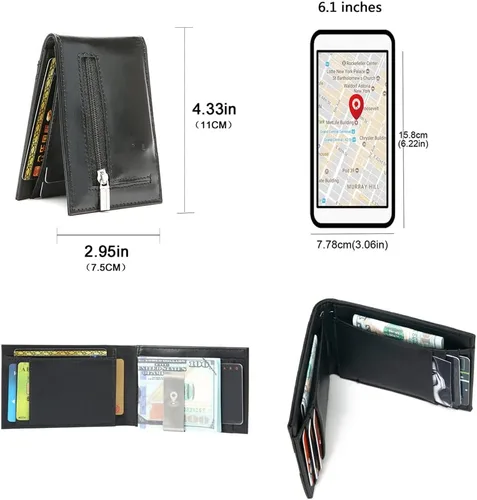 Miniatura 6 de Cartera rastreable para hombres Air Tag Wallet GPS Tracker & Finder Tarjeta de crédito Hombres (negro)