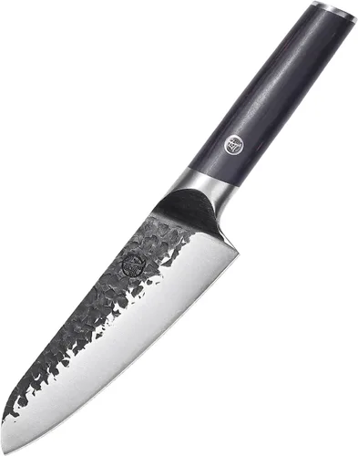 MITSUMOTO SAKARI - Cuchillo japonés Santoku de 7 pulgadas, acero SKD-11 | Wide 2mm Santoku blade for slicing, dicing and mincing, 3-layer SKD-11