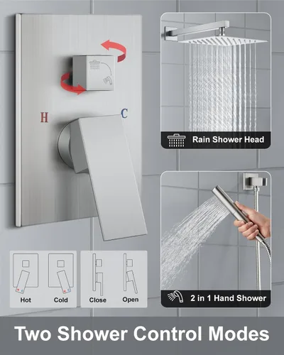 Miniatura 7 de Aolemi - Sistema de ducha con cabezal de lluvia y grifo de mano montado en la pared, juego completo de accesorios de ducha de alta presión