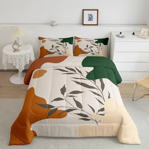 Miniatura 10 de Juego de ropa de cama tamaño King con diseño de hojas bohemias para niñas, niños, adolescentes y mujeres, abstracto, exótico, geométrico, moderno