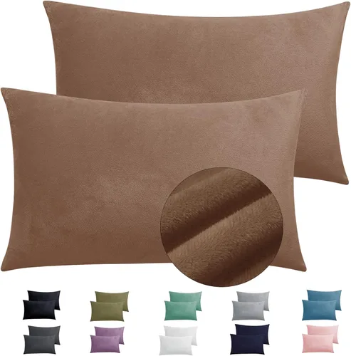 Miniatura 12 de Paquete de 2 fundas de almohada King de terciopelo con cremallera, súper suaves y acogedoras, fundas de almohada de franela difusa de lujo con Gris