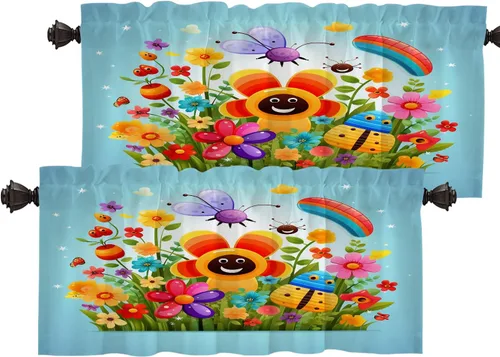 Miniatura 109 de Batmerry Silueta de hombre y niño, marco en forma de corazón con figuras, tratamiento de ventana, cortina corta de cocina multicapa de poliéster
