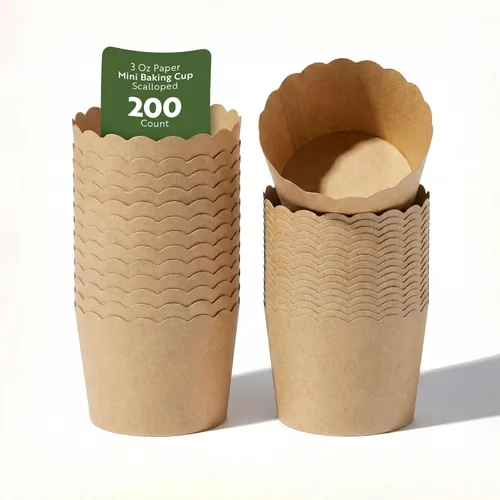 Miniatura 45 de Restaurantware Paquete de 200 moldes de papel para cupcakes de 3.38 onzas, resistentes a la grasa, festoneados para horno, elegantes tazas