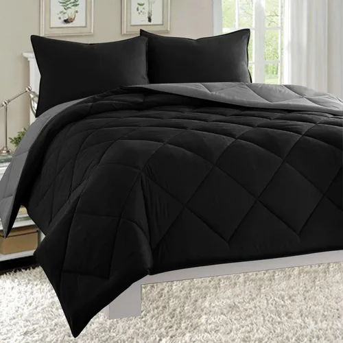 Miniatura 3 de Juego de edredón para todas las estaciones Elegant Comfort, reversible, alternativo al plumón, ligero, de 3 piezas, Microfibra, Naranja/ chocolate
