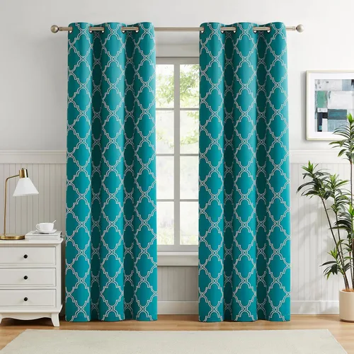Miniatura 10 de Melodieux Cortinas 100% opacas de 96 pulgadas de largo para sala de estar, dormitorio estilo marroquí, aislamiento térmico, ahorro de energía