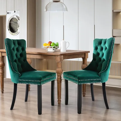 Miniatura 110 de SoarFlash Juego de 2 sillas de comedor de tela de lino, sillas de comedor tapizadas con ribete de cabeza de clavo y patas de madera de color claro